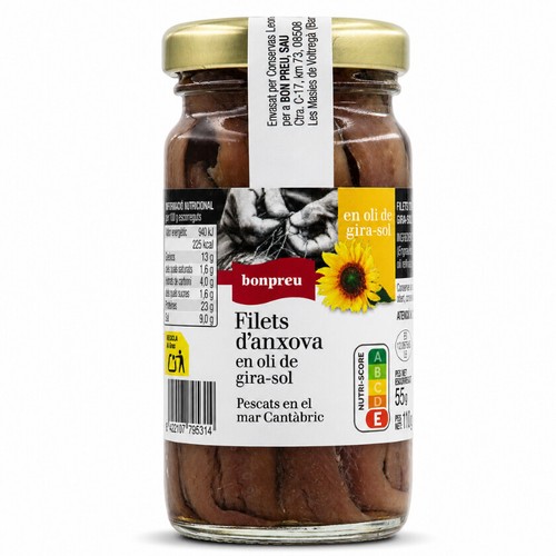 BONPREU Filets d'anxova en oli de gira-sol