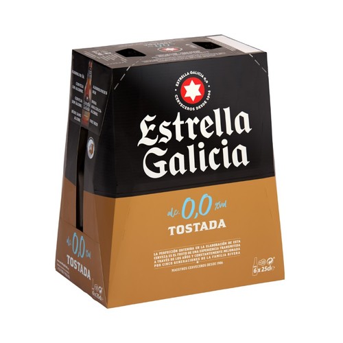 ESTRELLA GALICIA Cervesa torrada 0,0% 6 x 25 cl en ampolla