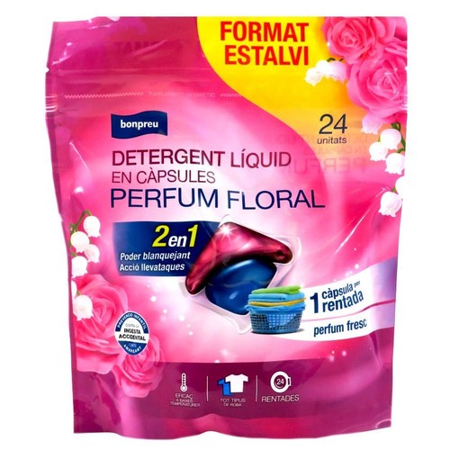 BONPREU Detergent líquid en càpsules perfum floral 2en1 de 24 dosis