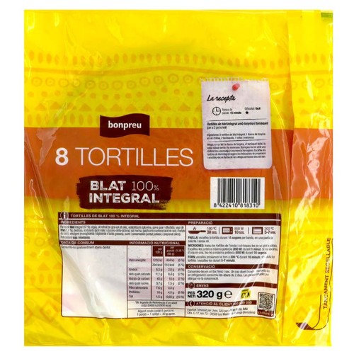 BONPREU Tortilles de blat integral