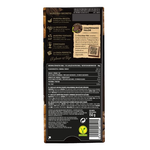 VALOR Xocolata amb ametlles sense sucre 70%