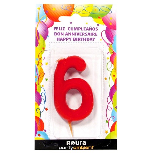 ROURA Espelma d'aniversari vermella núm. 6