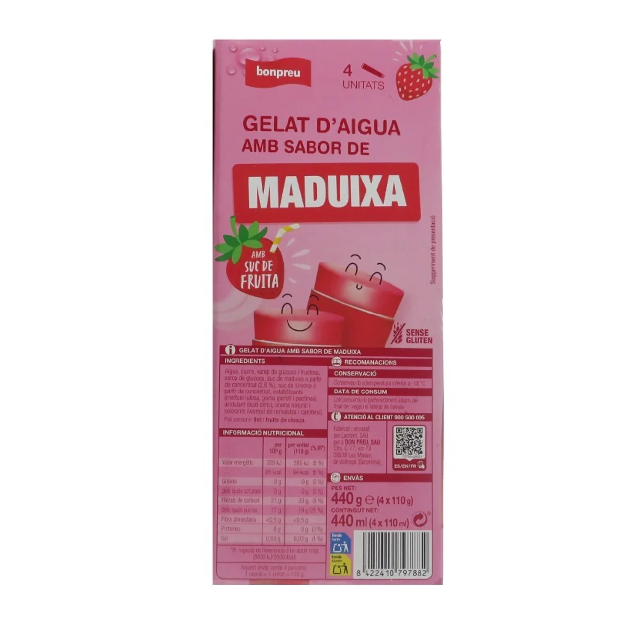 BONPREU Helado de agua con sabor a fresa