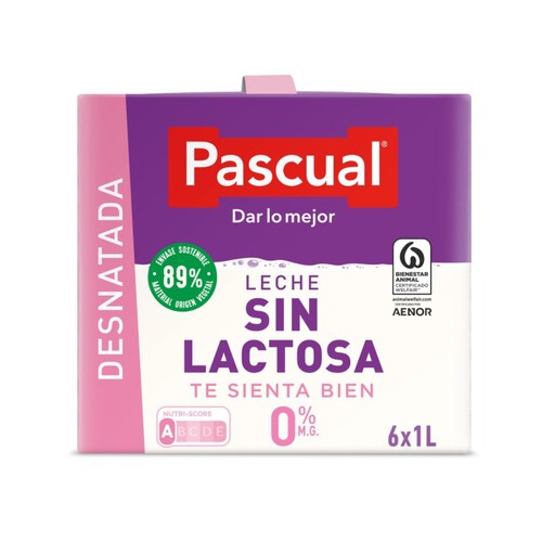 PASCUAL Llet desnatada sense lactosa 6x1L en cartró