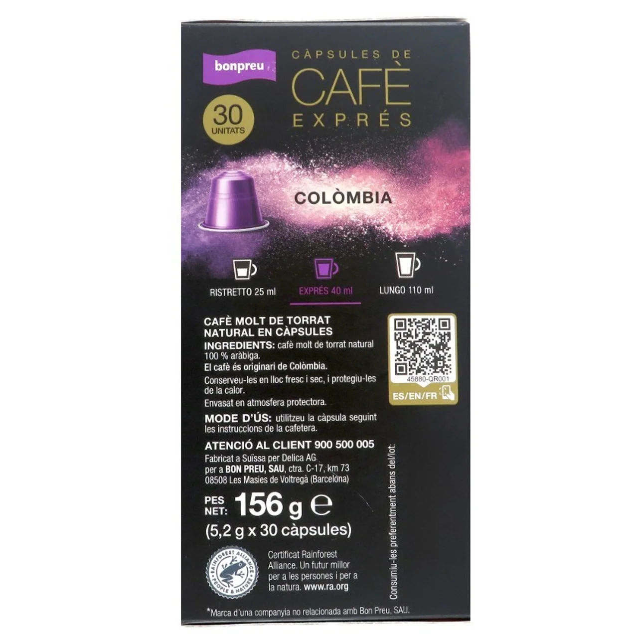 BONPREU Cápsulas de café Colombia intensidad 7