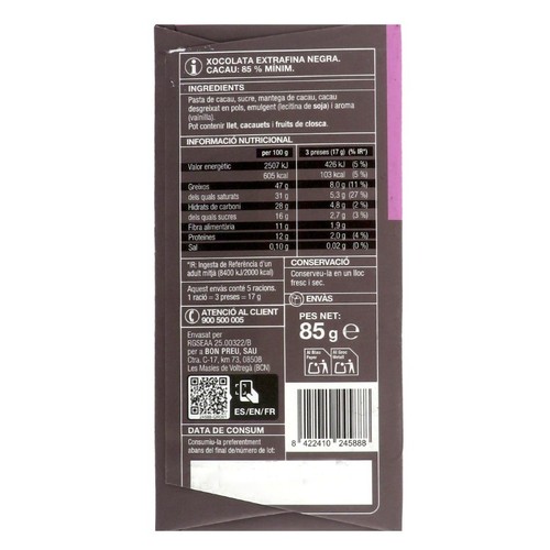 BONPREU Xocolata extrafina negra 85% cacau
