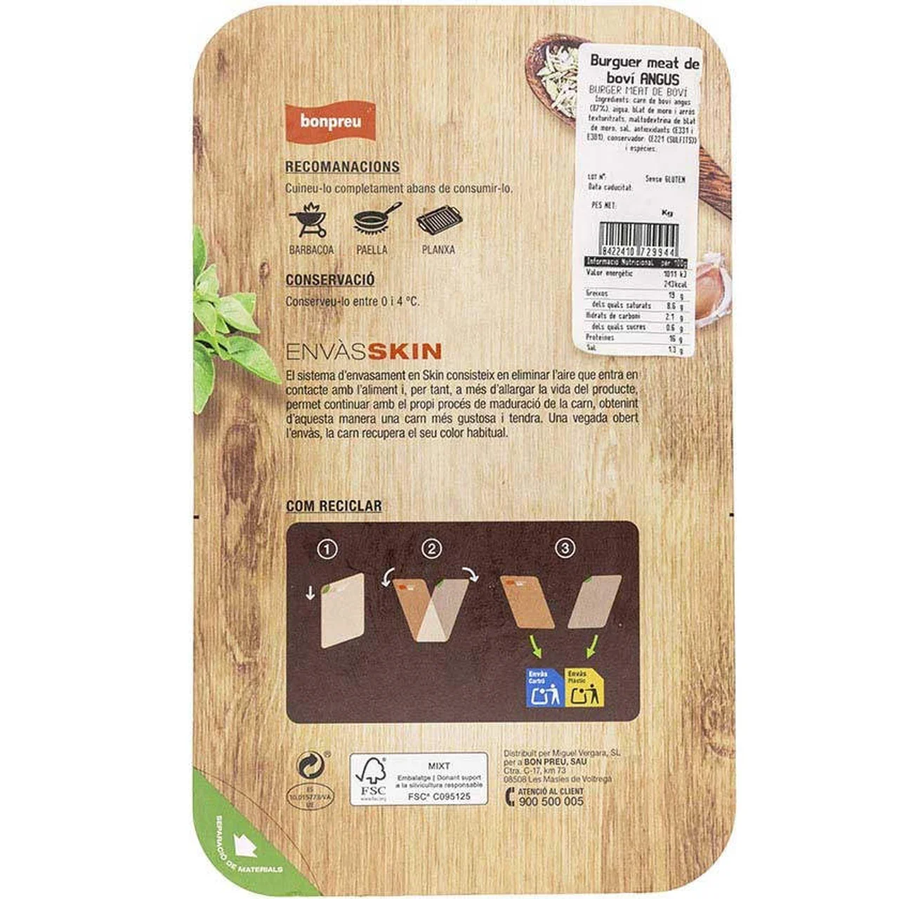 BONPREU Burger meat de vacuno Angus