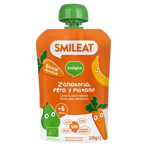 SMILEAT Puré de pera, plàtan i pastanaga ecològic