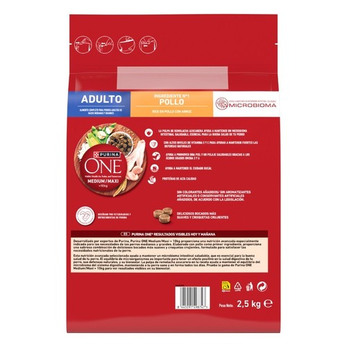 PURINA ONE Menjar de pollastre i arròs Adult per a gos medium/maxi