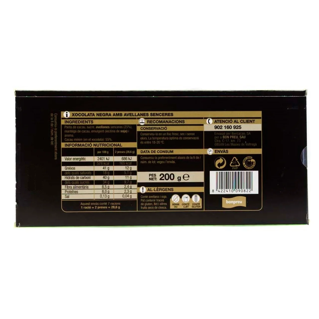 BONPREU Chocolate negro con avellanas