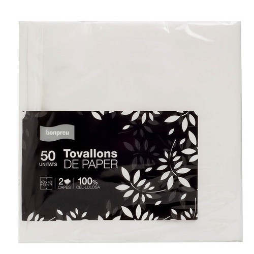 BONPREU Tovallons de paper blancs 40x40 cm 50 unitats
