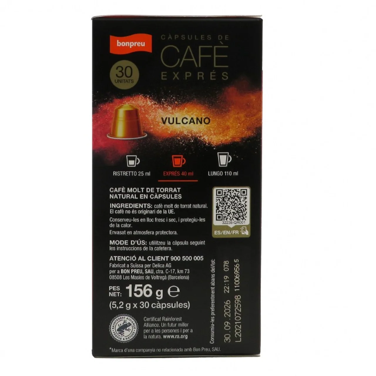 BONPREU Cápsulas de café Vulcano Intensidad 12