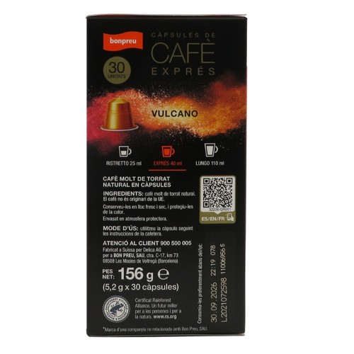 BONPREU Càpsules de cafè Vulcano Intensitat 12