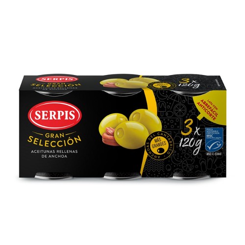 SERPIS Olives verdes farcides d'anxova gran selecció