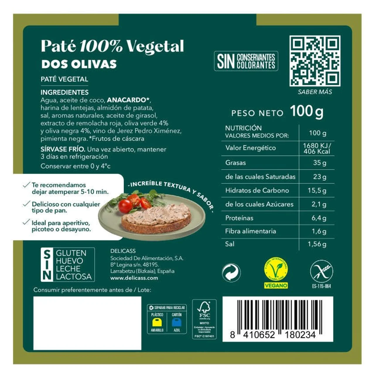 Paté vegetal dos olivas