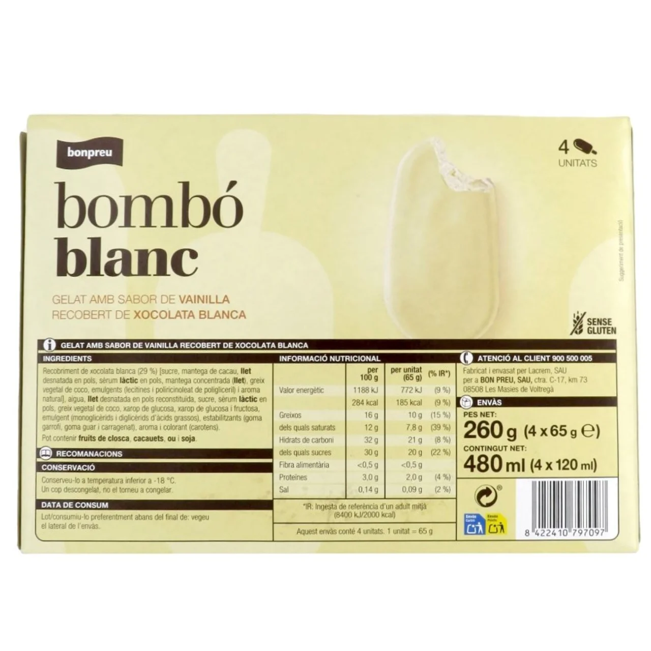 BONPREU Helado bombón de chocolate blanco
