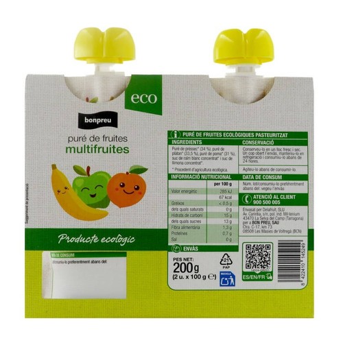 BONPREU Puré de fruites ecològiques multifruites