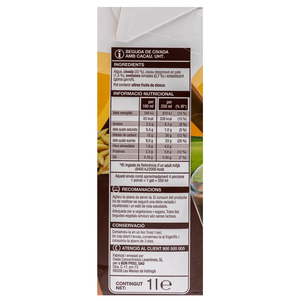 BONPREU Bebida de avena con cacao en cartón