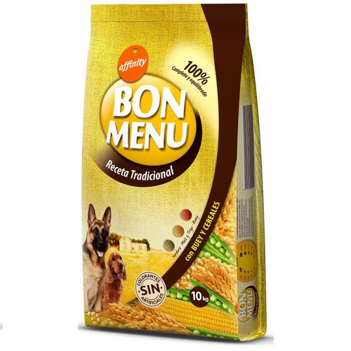 BON MENU Menjar amb bou i cereals per a gos adult