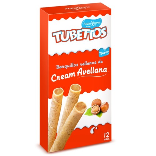 ANTIU XIXONA Neules farcides de crema d'avellana Tubettos