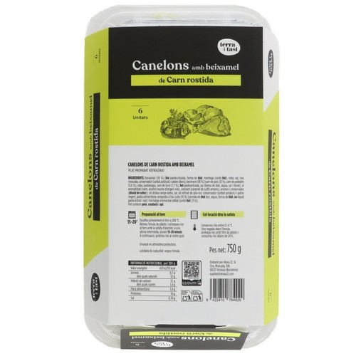 TERRA I TAST Canelons de carn rostida amb beixamel 6u.