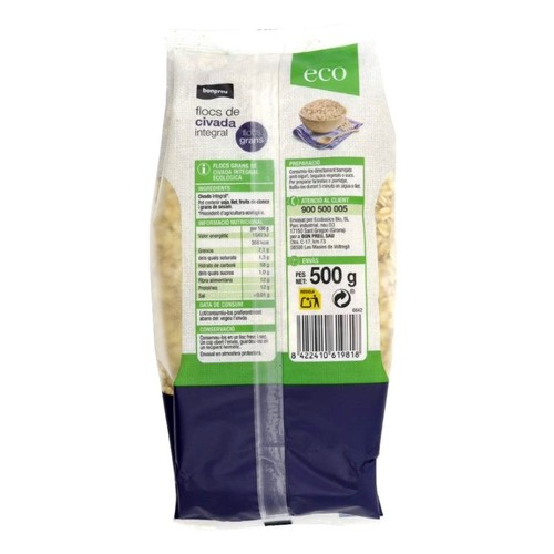 BONPREU Flocs de civada integral grans ecològics