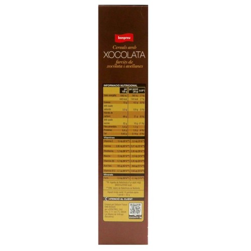 BONPREU Cereals amb xocolata farcits de xocolata i avellanes
