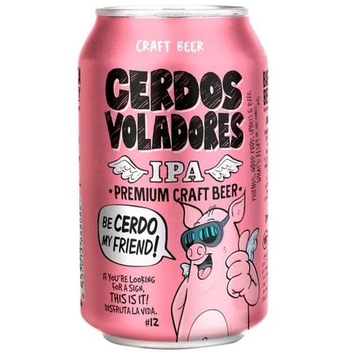 CERDOS VOLADORES Cerveza sin alcohol IPA en lata Km0