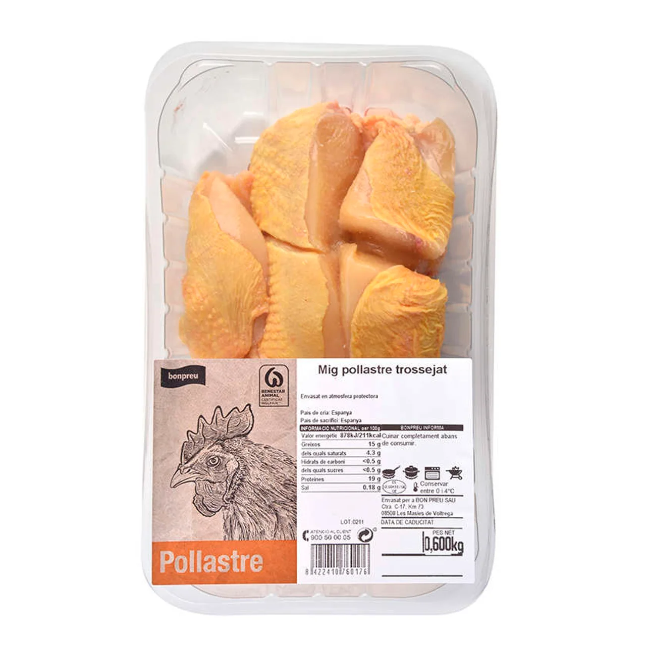 BONPREU Medio pollo selección troceado