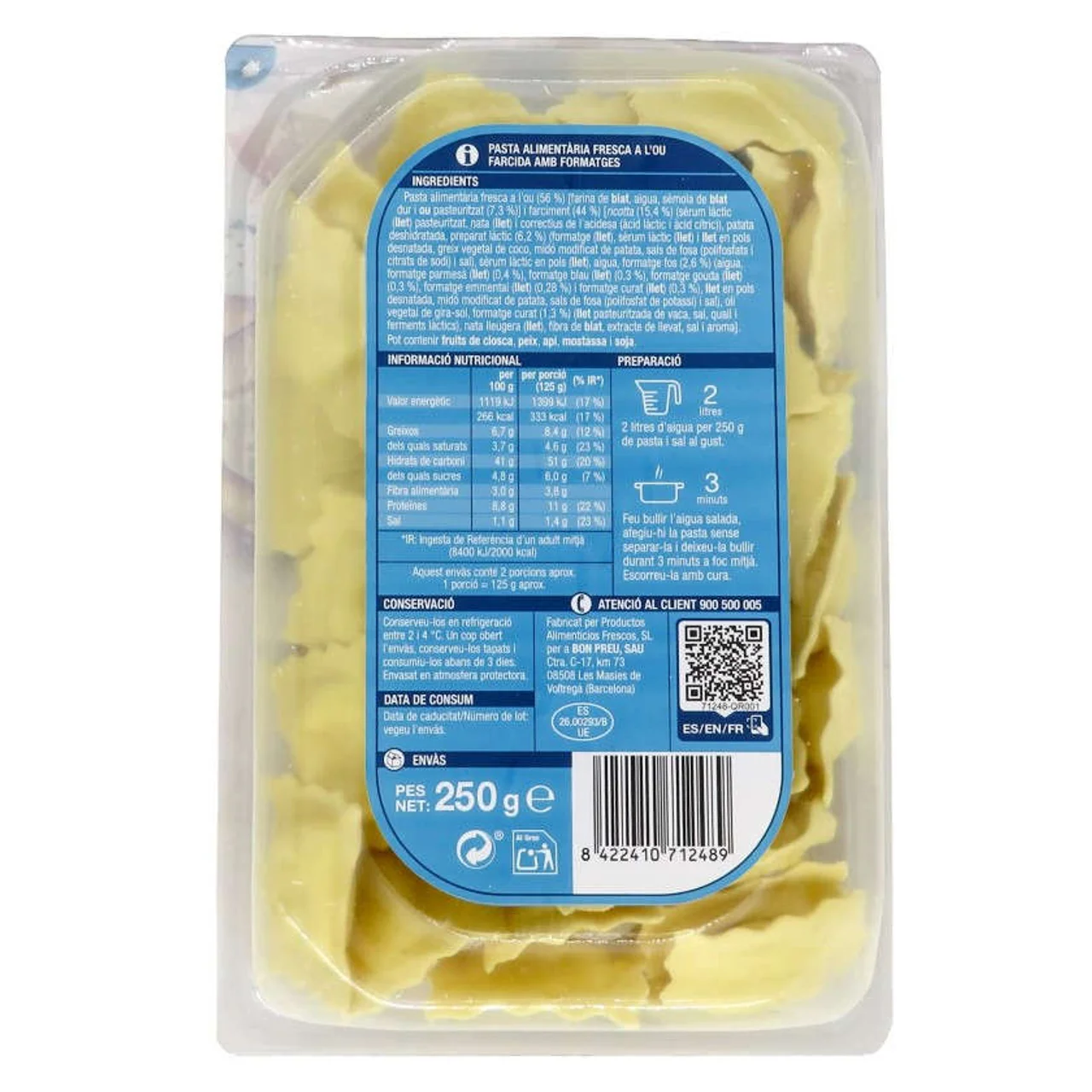 BONPREU Raviolis rellenos de quesos