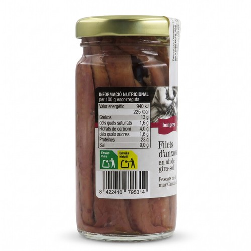 BONPREU Filets d'anxova en oli de gira-sol