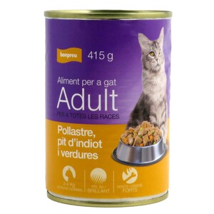 Imagen de BONPREU Menjar de pollastre, pit d'indiot i verdures per a gat adult