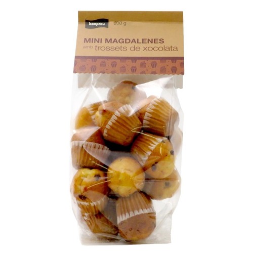 BONPREU Mini magdalenes amb trossets de xocolata