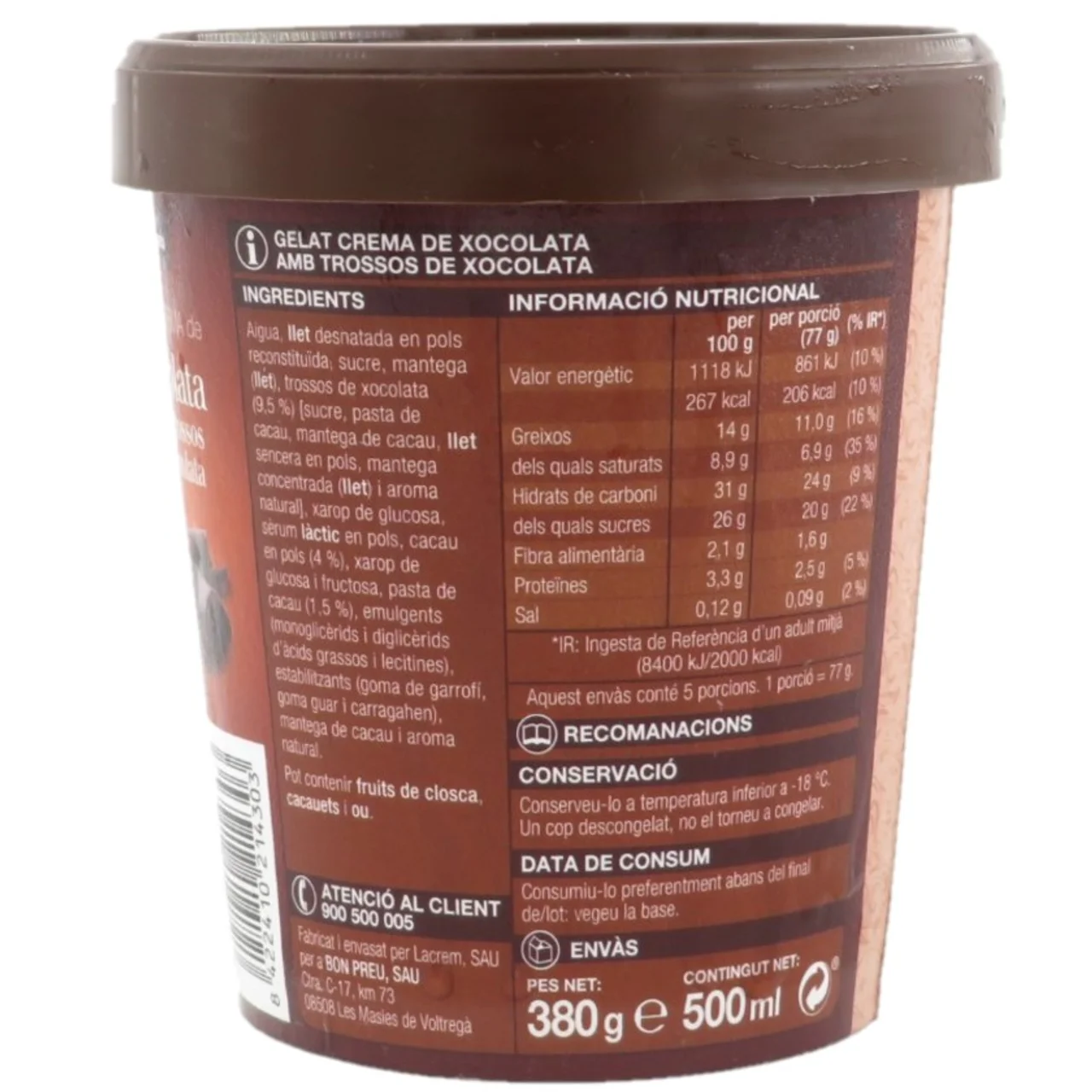 BONPREU Helado de chocolate con trozos de chocolate