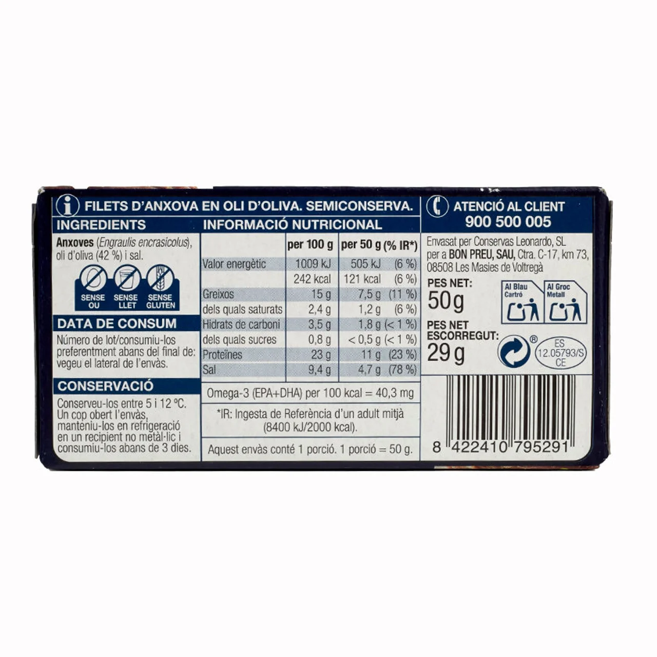 BONPREU Filetes anchoa Cantábrico aceite oliva