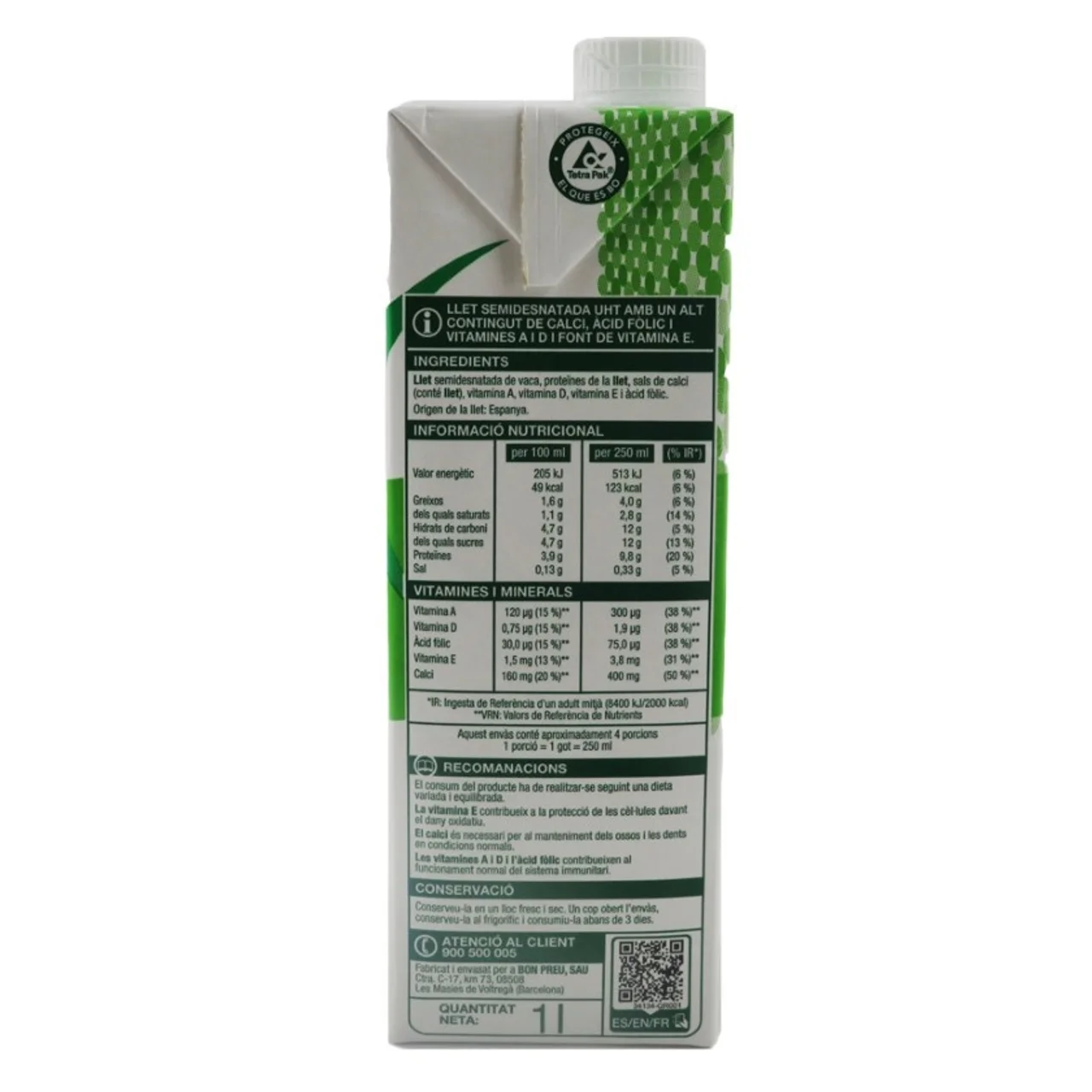 BONPREU Leche semidesnatada UHT con calcio