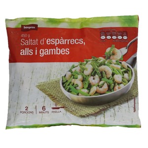 BONPREU Salteado de espárragos, ajos y gambas