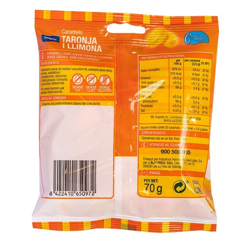 BONPREU Caramels sabor taronja i llimona s/sucre