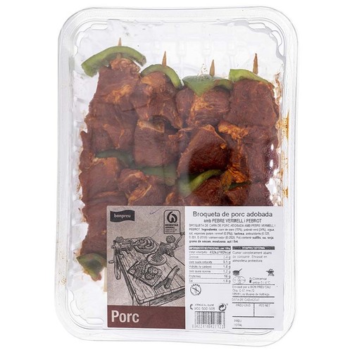 BONPREU Broqueta de porc adobada amb pebre vermell i pebrot