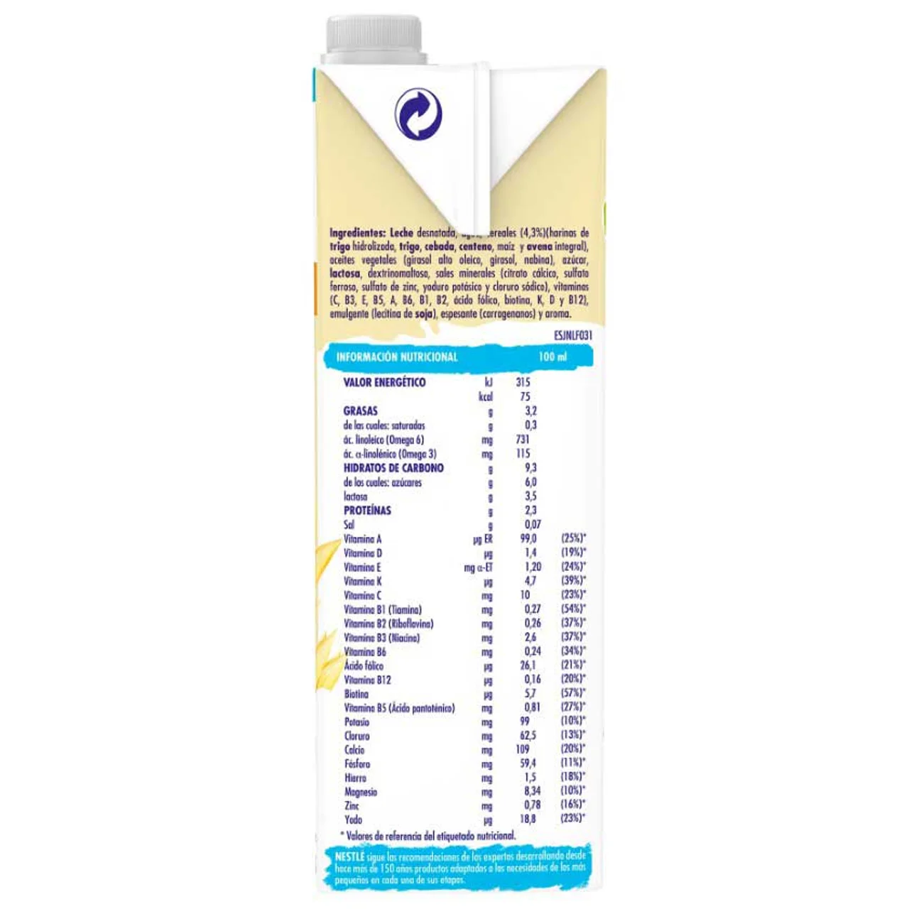 Leche de crecimiento con cereales en cartón