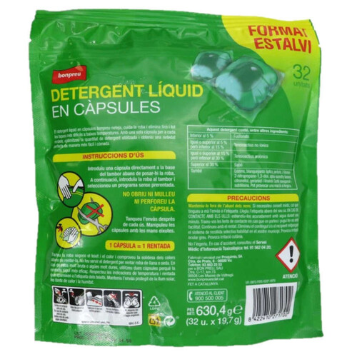 BONPREU Detergent líquid de 32 càpsules