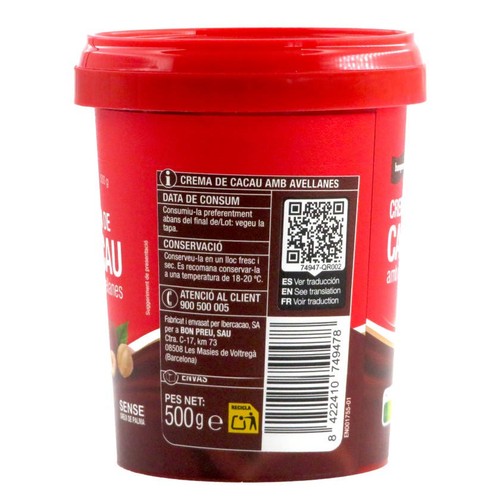 BONPREU Crema de cacau amb avellanes