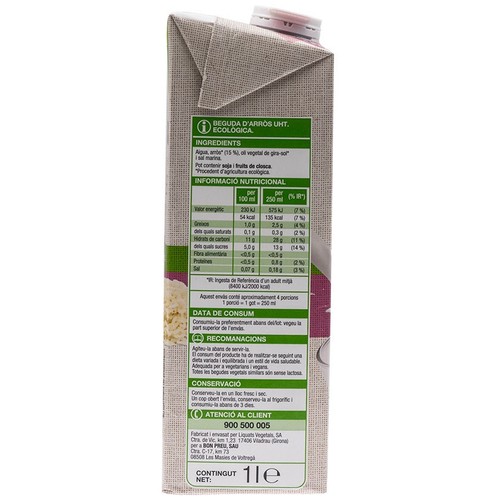 BONPREU Beguda d'arròs ecològica en cartró d'1 litre