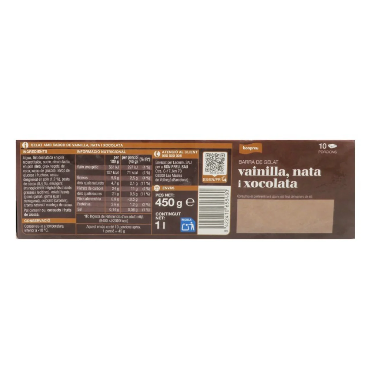 BONPREU Helado con sabor a vainilla, nata y chocolate