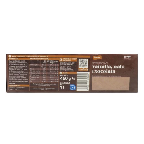 BONPREU Gelat amb sabor de vainilla, nata i xocolata