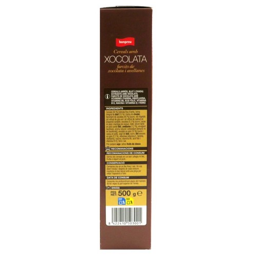 BONPREU Cereals amb xocolata farcits de xocolata i avellanes