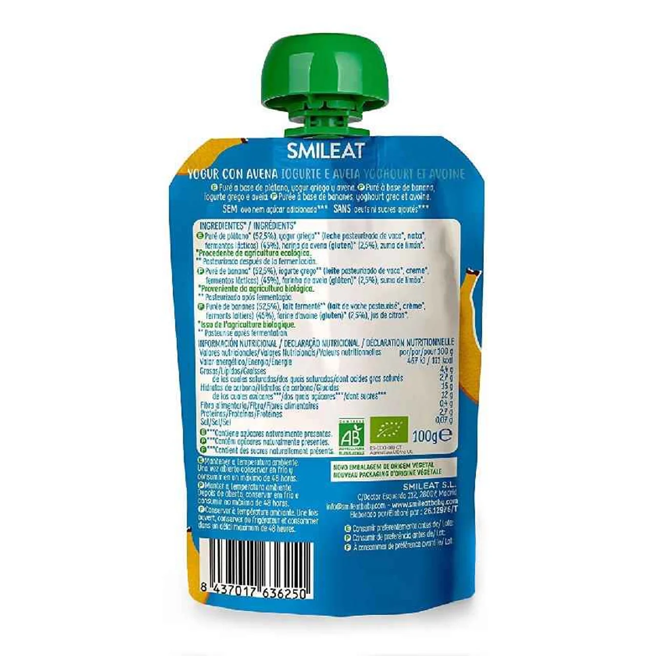 Yogur con avena para beber ecológico