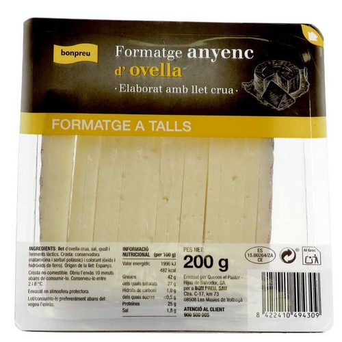 BONPREU Formatge anyenc d'ovella