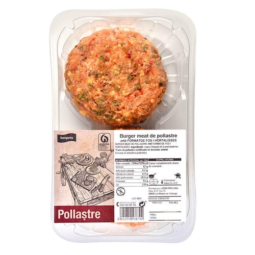 BONPREU Burger meat de pollastre amb formatge fos i hortalisses
