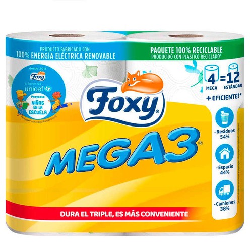 FOXY MEGA3 Paper higiènic compacte 2 capes 4 un.